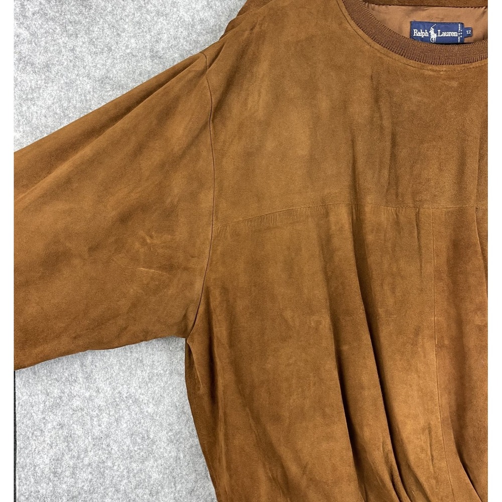 VTG Ralph Lauren Suede Leather Pullover‎ Womens 12 Brown Quiet Luxury 80s 90s - Picture 7 of 16